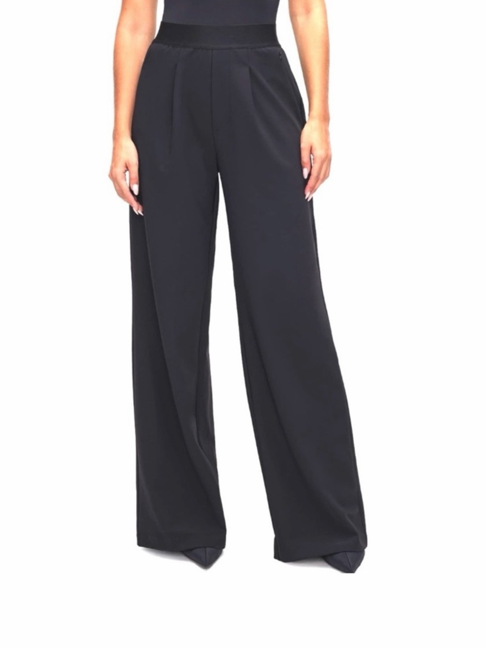 Good American Wide Leg Pull-On Pants Size Small Black Bonded High Rise